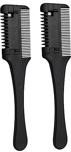 AUTSUPPL 2stücke Doppelseitiger Haarschnitt Kamm Mit Rasierklinge Sicheres Diy Haarschneide Werkzeug Zum Schneiden Und Ausdünnen Für Dünnes Und Dickes Haar Zuhause Und Unterwegs