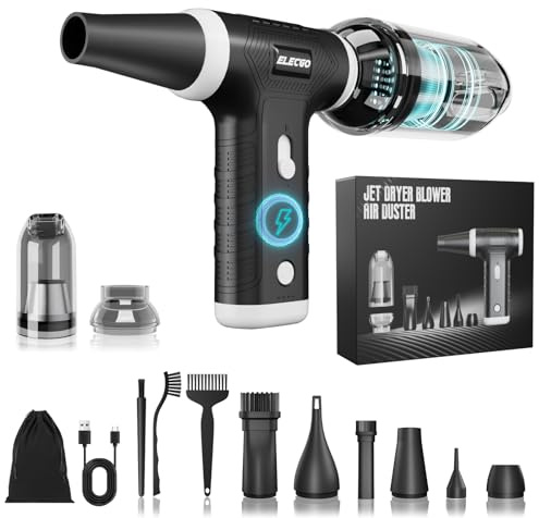 Soufflette Air Comprimé et Aspirateur 2 en 1, 150000 TR/Min Cordless Air Duster, 9000pa Aspirateur électrique avec moteur sans balais, vitesse réglable, Dépoussiérant pour Nettoyage PC, Voiture