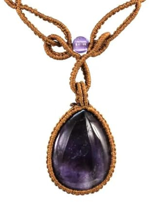 TIANXIAOQWE Collana da donna con ciondolo intrecciato in quarzo rosa naturale, a forma di goccia d'acqua, realizzata a mano, con corda intrecciata e macramè