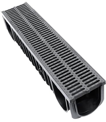 LNNW Rejillas de drenaje Kit de drenaje de canal negro con rejillas de plástico, sistema de drenaje de zanja, conector de canal de drenaje de Patio, fácil de instalar Canal de descarga de agua de lluv