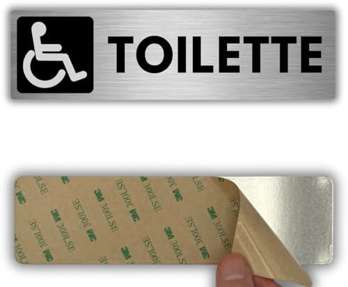 LEIASA | Señal adhesiva WC discapacidad - 5 x 18 cm - Grosor 0,8 mm - Aluminio - Cartel baño accesible - Signo Servicios Discapacitados - Cartel adhesivo 3M baños discapacitados - Baño adaptado