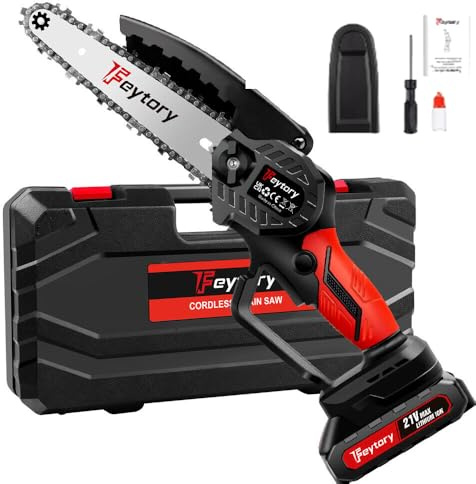 Mini motosega da 6 pollici con 2 batterie da 1,5 Ah, batteria da 700 W, 1 catene, 3500 giri/min, batteria senza spazzole per potatura potatura potatura taglio legno, borsa per il trasporto