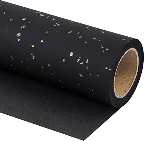 RUSPEPA Schwarze Geschenkpapierrolle – Minirolle – 43,2 cm x 5 m – Schwarz-Gold-Design mit seidiger Haptik, perfekt für Geburtstage, Feiertage, Hochzeiten, Babypartys