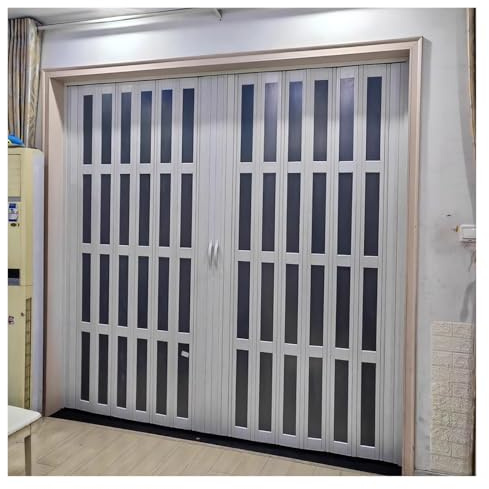 YLLFFLL Falttür 230 cm Hoch, Weiß PVC Falttüren Innentüren Nach Maß Mit Acrylglas & Türgriffen, Moderner Stil Raumspartür Schiebetür Faltwand, Kunststoff Innentür(170x230cm/66.9x90.6in)