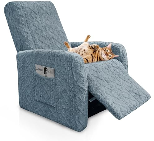 Sesselschoner Für Relaxsessel, 4-Teilig, Dicker Jacquard Dehnbarer Sesselbezug Mit Taschen, Fernsehsessel Bezug, Sessel überzug Für Kinder Hunde Und Haustiere(Gray)