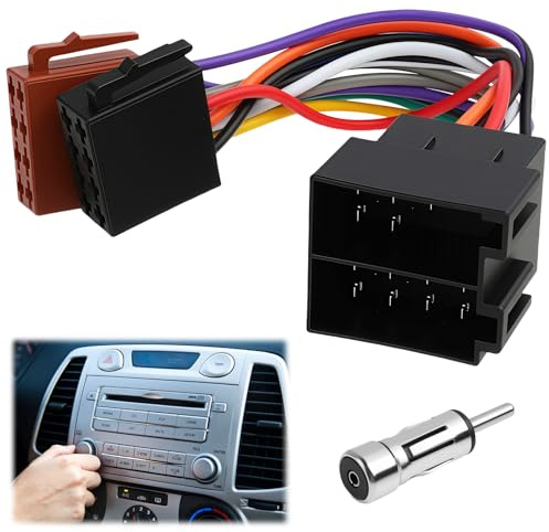 A200, Autoradio Radioadapter Set mit DIN Antennenadapter, 16-pol ISO Stecker auf ISO Buchse, Klemme 15 + 30 steckbar, ideal für viele Fahrzeugmodelle