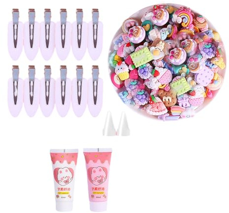 Btgghytr Haarnadel-Set Erstellen Sie Ihre einzigartige Haarspange, Simulations-Creme-Gel-Harz-Zubehör, Haarstyling-Clips für Frauen und Mädchen