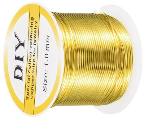 Kvartsman 1 mm/18 gauge koppartråd för smyckestillverkning, 1 rulle hantverk fläckbeständig pärltråd för smyckestillverkning gör-det-själv (guld) – 15 m