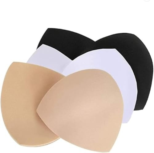 3 Pairs Bra Pads Inserts - Removable Cups for Sports Bras, Swimsuits & Dresses - Breathable, Non-Slip Nylon/Spandex - B/C Cup (Skin/Black/White)