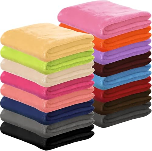 16 Pcs Fleece Throw Blankets Bulk, Flannel Plush Baby Blankets Soft Lightweight Fleece Blanket Warm Kids Pet Blanket for Couch Bed Girls Boys Crib Preschool Bedding(16 Colors, 80 x 60 cm)