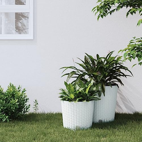 HaoChrymec Maceta con Inserto Extraíble, PP Ratán, Revestimiento Extraíble, Ideal para Huerto Urbano, Jardineras Exterior Balcón, Macetas Balcón, Color Blanco, 15/15,3L