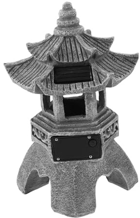 Yardwe Lampe Solaire Pagode Décorative Résine Lanterne Exterieure Zen Asiatique pour Jardin Terrasse Balcon