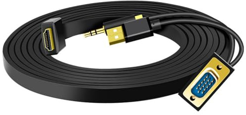 Zqxnt Câble VGA vers HDTV avec adaptateur USB VGA mâle 3,5 mm vers HDTV mâle pour ordinateur projecteur adaptateur avec USB