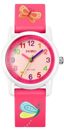 SKMEI Girls Analog Watches Boys Waterproof Wristwatch with Cute for Kids Cartoon Watches(Butterflies)