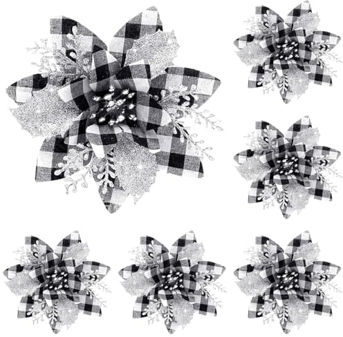 12 Stück Weihnachten Glitzer Weihnachtsstern Blumen Mit Clips, Künstliche Baumschmuck,Kunstblumen Weihnachten,Glitzer Kunstblumen Deko,Für Hochzeiten, Weihnachtskränze Und Homeparty (Weiß)