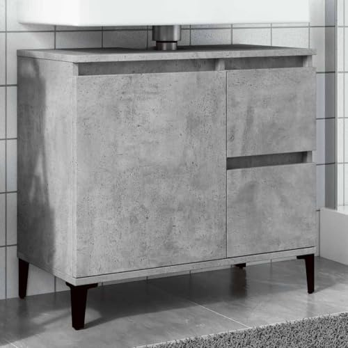 Qnhdfrt Concrete Grey Bathroom Sink Cabinet 65x33x60 cm Engineered Wood Vanity Unit with 2 Drawers & Door, Slim Bathroom Storage Freestanding for Small Spaces, Modern Design