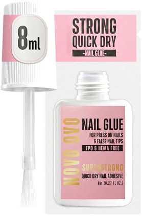 NOVO OVO Extra starkt nagellim för naglar och spetsar (8 ml) – TPO & HEMA FREE. Lim för lösnaglar, akryl och spruckna naglar, varaktighet 21 dagar, torkningstid, transparent