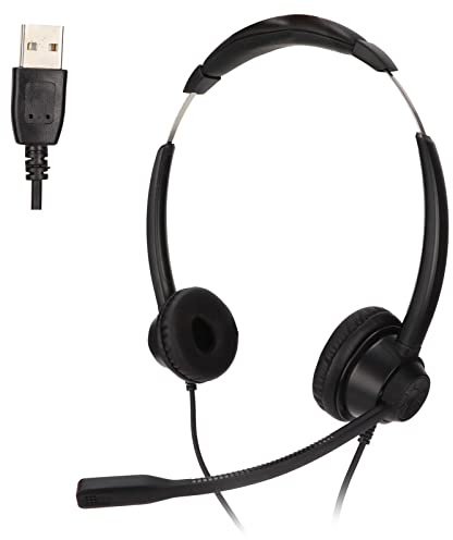 XGOUGUAAU Casque téléphonique USB avec Microphone à réduction de Bruit, Casque d’Affaires Filaire pour Bureau et Centre d’appels, écouteurs filaires binauraux avec Prise USB pour Le Service