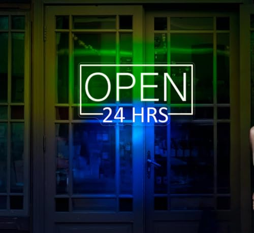 Xusdamyj 24 Stunden geöffnet (Neon-Schild) Vertikales LED-Schild „Shop geöffnet“ – Neon-Außenschild „Open“ – Wanddekoration