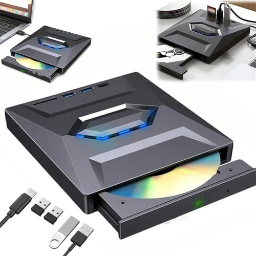 Lecteur DVD externe 7 en 1 USB et lecteur Blu-ray, USB C 3.0 de type C, graveur portable BD/DVD/CD avec 3 ports USB et lecteur de cartes SD/TF, lecteur optique Blu-ray 6X pour ordinateur portable
