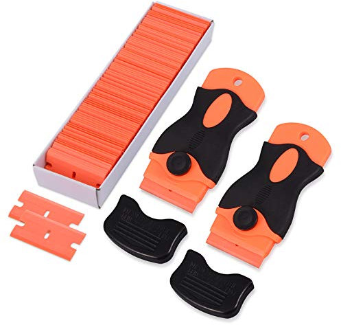 FOSHIO 2 raschietti in plastica con 100 Lame in Raschietto in plastica, raschietti plastica per Adesivi in Vinile, rimozione di Vetro e solvente per Etichette
