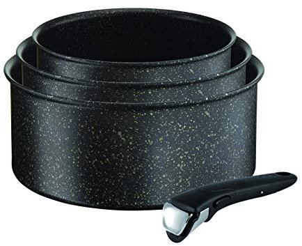 Tefal Ingenio Lot de 3 casseroles 16/18/20 cm + poignée amovible, Induction, Revêtement antiadhésif, Fabriqué en France, Authentic, Noir moucheté L6719012