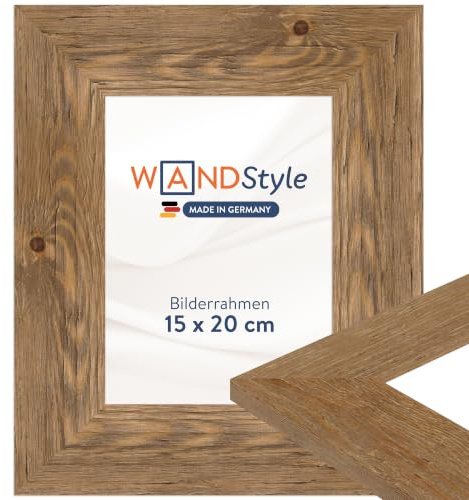 WANDStyle Bilderrahmen 15x20 Eiche, rustikaler Bilderrahmen Holz 15x20 cm | Hochwertiger Holzbilderrahmen, Posterrahmen aufstellbar, Rahmen 20x15 cm, Fotorahmen H780 - Made in Germany