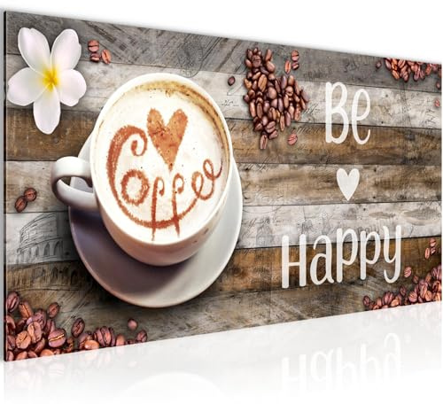 Runa Art Wandbild Küche Kaffee 1 Teilig 100 x 40 cm Modern Bild auf Vlies Leinwand Be Happy Esszimmer Küchenbilder Braun 020712a