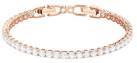 Swarovski Tennis Deluxe bracelet, Round cut crystals, White, Rose-gold tone plated