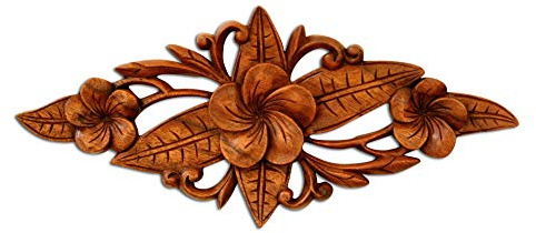 G6 Collection Panneau mural en bois sculpté à la main - Plaque murale en relief fabriquée à la main - Décoration d'intérieur - Décoration rustique à suspendre - Motif floral (3 roses)