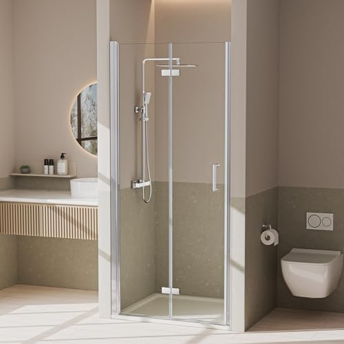 Heilmetz Duschtür Falttür 80x195 cm für Nische Duschkabine Duschabtrennung Nischentür Dusche mit Wandprofil 6mm ESG Beidseitiger Nano Beschichtung Glas Duschtür