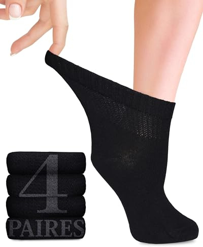 Fiera Besa Chaussettes Diabétiques pour Femmes avec Lycra, 4 Paires, Chaussettes en Bambou Mi-hautes, Fines et sans Couture pour le Quotidien, Tailles 35-38 et 39-42 avec 18 Couleurs (39-42, Schwarz)