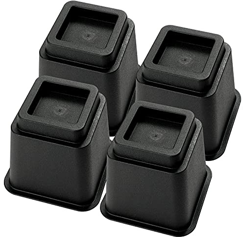 Bed Risers 5 Inch, Heavy Duty Square Furniture Frame Lift for Couch, Chair, Desk, Sofa and Bunk Bedpost, Set of 4, Black