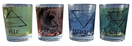 Lot de 4 photophores chaman rituel magie 4 éléments feu eau terre air bougie chauffe-plat verre soucoupe