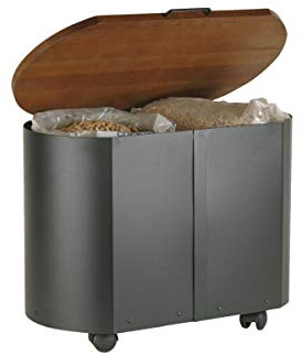 MS Beschläge Panier à pellets design avec couvercle en noyer - Panier à bois avec revêtement noir - Avec roulettes - 65 x 45 x 35 cm - Accessoire de cheminée