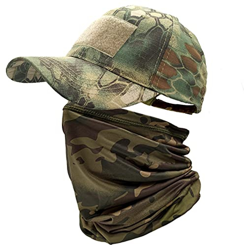 ehsbuy Cappellino Militare Camo Cappello Softair Baseball Scaldacollo Berretto Visiera Mimetica Esercito Bandiera Tattico per Caccia Paintball Tiro (Pitoni mimetici)