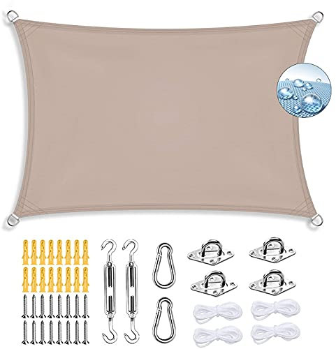 ERPENG Sonnensegel 3.5x5.5m 95% UV Schutz wetterfest Balkonverkleidung mit Seilen und Befestigungs Kit für Camping Terrasse Balkon Garten Outdoor, Brown