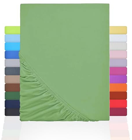 NatureMark Basic Boxspringbett & Wasserbett Spannbettlaken 200 x 220 cm - 40 cm Steghöhe - 200x220cm Spannbetttuch - 100% Baumwolle, Jade