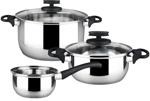 MAGEFESA Style 5-Piece Stainless Steel Cookware Set, Includes Stockpot, Dutch Oven/Stew Pot, Saucepan, Compatible with All Types of Stovetop Including Induction, Easy Cleaning and Dishwasher Safe