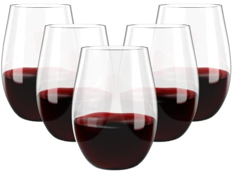 FOCUSLINE 20 Pack 16 Oz Plastic Wine Glasses, Stemless Plastic Wine Cups Heavy Duty, Unbreakable Disposable Wine Glasses for Wedding or Party