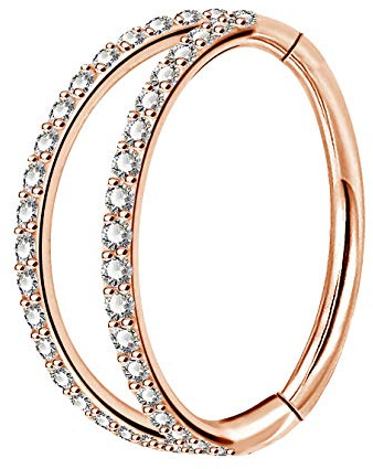 OUFER Body Piercing Nose Ring Hoop 20G Helix Earrings Hoop Double Line Clear CZ Paved Septum Ring Rook Conch Earring 316L Stainless Steel Nose Daith Earring Helix Piercing Jewellery