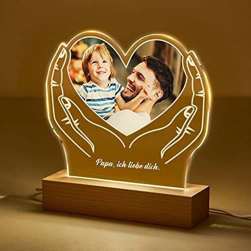 VEELU LED Lampe Nachtlicht Personalisierte Geschenk Vatertag von Tochter Sohn Acryl Personalisierte 3D Fotolampe mit Text Geschenke für Papa Geschenk Geburtstag Heimdekoration