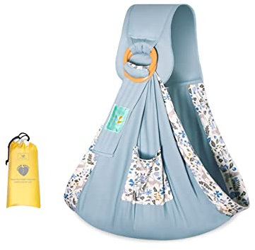 SONARIN Baby Tragetuch,Weiche Baumwolle Babytragetücher Babytrage Baby Tragesystem Tragetuch Sling Stillabdeckung mit Verstellbaren Ringen für Neugeborene Baby bis 15kg(Blauer Hirsch)