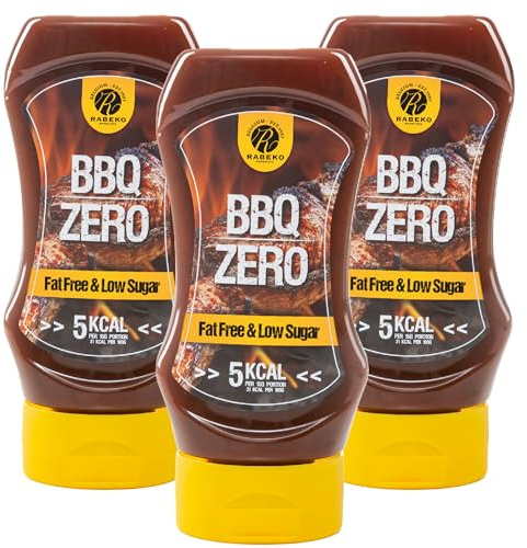 Rabeko Zero Sauce - BBQ, 3 x 350 ml sans sucre et peu de matières grasses - produits sains, faible en glucides et en calories pour salades, frites, burgers, grillades - sans gluten ni lactose