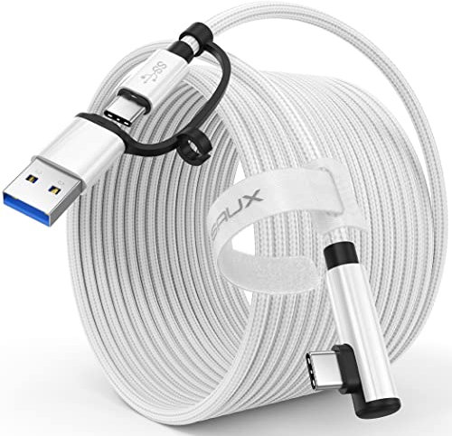 JSAUX Link Kabel 5Metre 2-in-1 Kompatibel mit Oculus Quest 2/Pico 4/Meta Zubehör und PC/Steam VR, USB 3.0 High Speed PC Data Transfer Adapter, Kompatibel mit VR Headset, Gaming, Quest 2 & 1