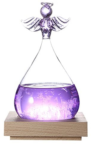 Pronóstico del tiempo Botella de vidrio, Regalo único Tormenta Vidrio Decoración para el hogar Forma de ángel Adorno Gota de agua Predictor Estación meteorológica Decoración de escritorio(púrpura)