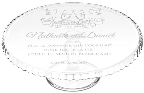 Maverton Présentoir à gâteau avec Gravure pour Couples, Plat sur Pied | Pour pâtisseries, Plateau personnalisé pour Parents, Souvenir de Mariage, pour Noces, pour Amis, vive Les mariés