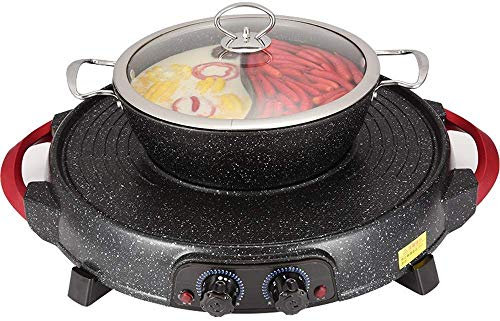 Samnuerly Barbacoa Parrilla Maifan Piedra Barbacoa Hotpot 2-en-1 - Interior Hot Pot Multifuncional, Interior Teppanyaki Grill/Olla con Divisor Temperatura Contral, Capacidad para