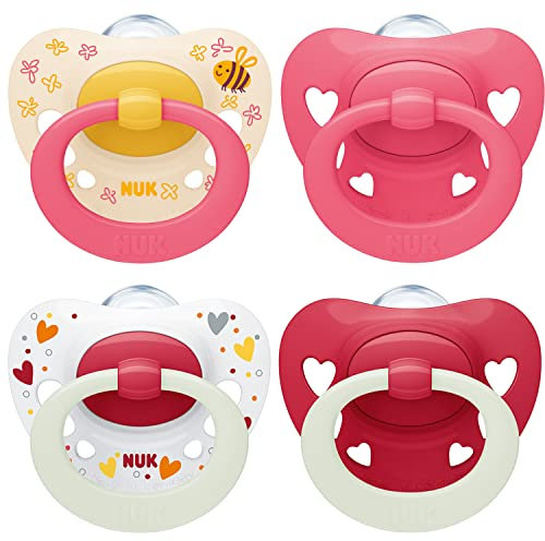NUK Signature Day & Night Babyschnuller | 18-36 Monate | Beruhigt 95 % der Babys | BPA-freie Silikonschnuller in Herzform | Leuchtet im Dunkeln | Herzen | 4 Stück
