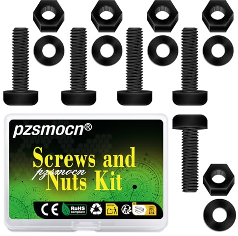 Pzsmocn 300 Stück/100 Sätze M3*20 mm Schwarzes Nylon Kunststoff Kreuzschlitz Rundkopfschrauben-Sechskantmuttern mit Isolierscheibe Standardgröße, für Heimwerker und Elektronische Montage.